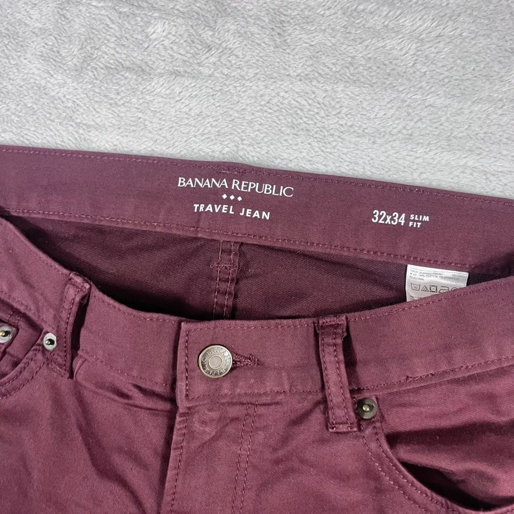 Banana Republic Travel Jean Mens 32x34 Slim Fit Burgundy Plum Stretch Pants